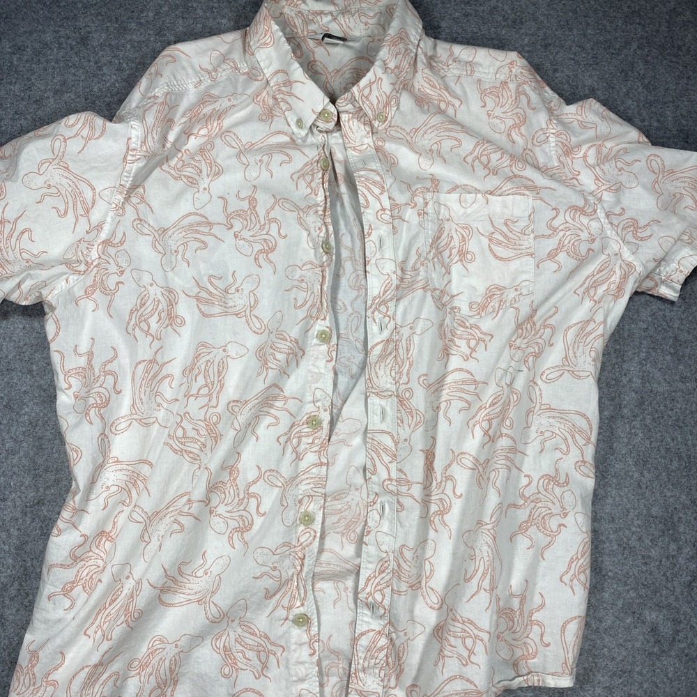 Eddie Bauer Mens Short Sleeve Octopus Print Button Up Shirt 2XL Classic Fit